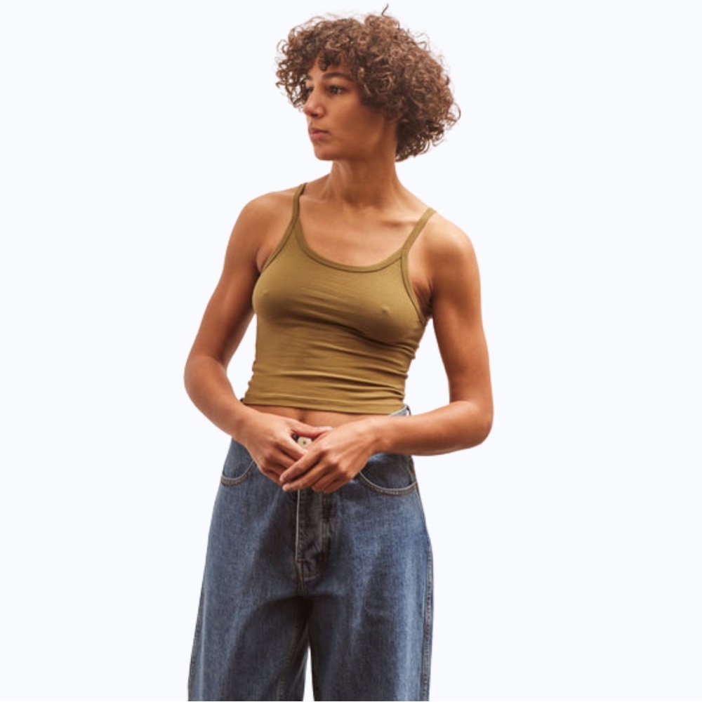 ARQ Olive Green Tank Top Organic Cotton Stretch Crop Cami Size Small - Picture 8 of 9